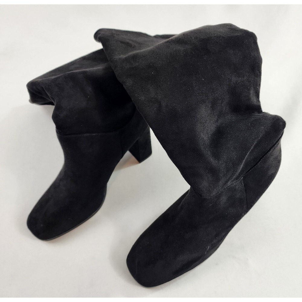 Express Black Faux Suede Knee High Block Heel Boots Womens 8M 29470792
